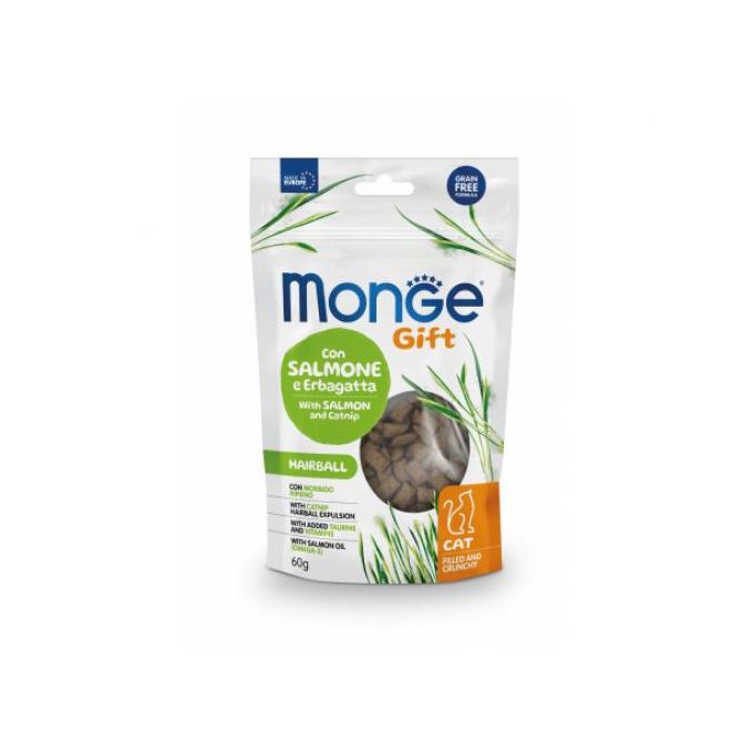 Monge Gift Boules de poils pour chat au saumon et à l'herbe à chat