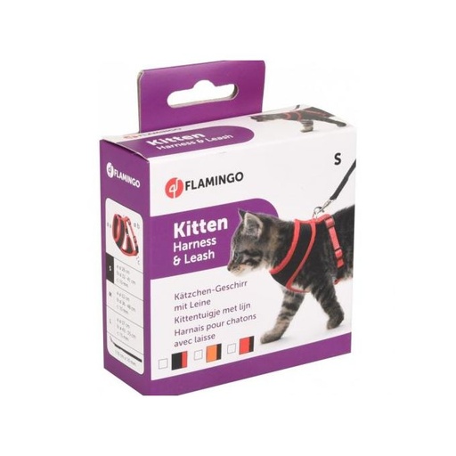 HARNAIS AVEC LAISSE CHATON HARMS ORANGE & NOIR
