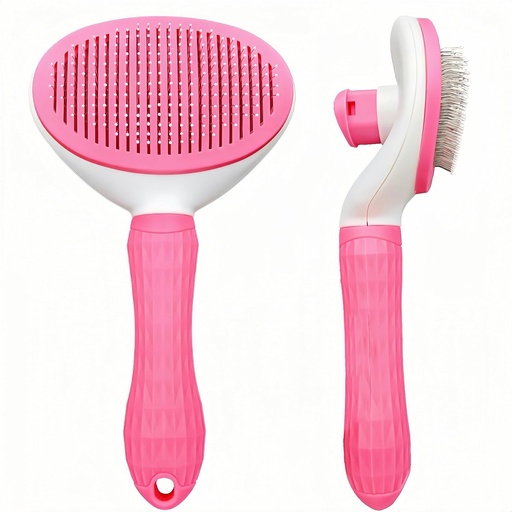 Self-Cleaning Slicker Brush for Dogs and Cats, Hair Cleaner Brush, Shedding and Dematting Grooming Comb, Pet Grooming Brush-Pink